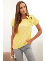 Dámska bavlnená blúzka s mašľou na ramene a žltou potlačou