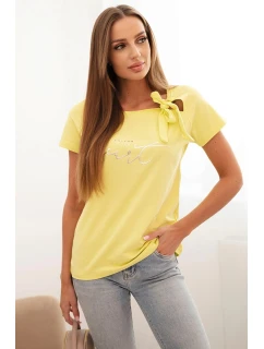 Dámska bavlnená blúzka s mašľou na ramene a žltou potlačou