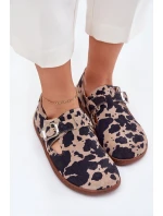 Zamszowe Półbuty Barefoot Damskie Z Klamrą Łaty Zazoo N1261 Brązowo-Beżowe