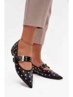 Dámske baleríny z ekokože s kamienkami a prackou Arlenne - čierne Dámske baleríny z ekokože s kamienkami a prackou Arlenne - čierne