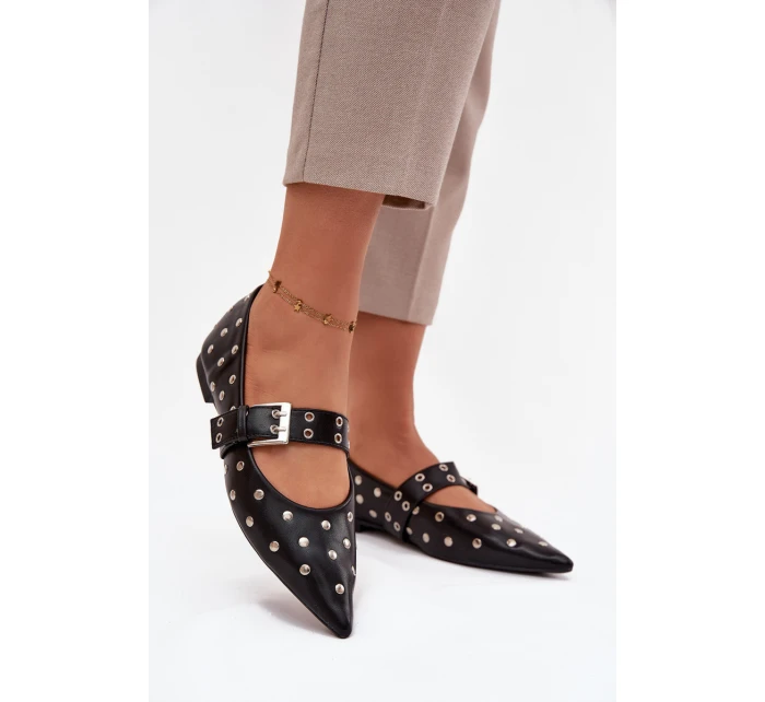 Dámske baleríny z ekokože s kamienkami a prackou Arlenne - čierne Dámske baleríny z ekokože s kamienkami a prackou Arlenne - čierne