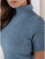 Dámský žebrovaný svetr s krátkým rukávem modrý Dstreet model 21991058 - FashionStreet