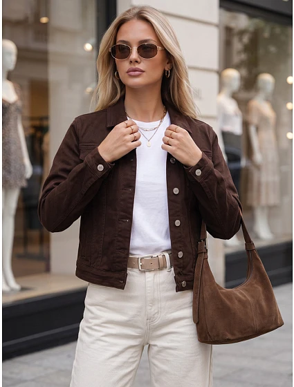 Kurtka jeansowa damska przejściowa brązowa model 22341145 - FashionStreet