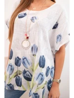 Dámske bavlnené tričko s kvetinovým vzorom biele Dámske bavlnené tričko s kvetinovým vzorom biele