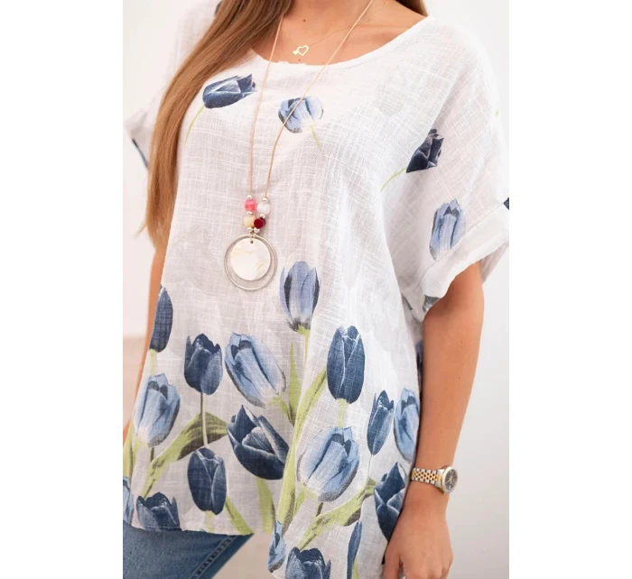 Dámske bavlnené tričko s kvetinovým vzorom biele Dámske bavlnené tričko s kvetinovým vzorom biele