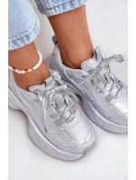 Sneakersy Damskie Zdobione Cyrkoniami Srebrne Porrot Sneakersy Damskie Zdobione Cyrkoniami Srebrne Porrot
