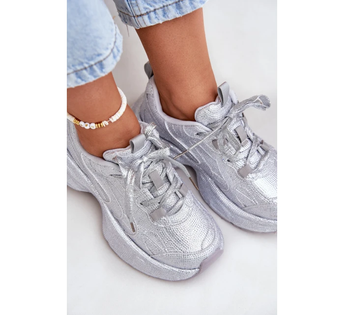 Sneakersy Damskie Zdobione Cyrkoniami Srebrne Porrot Sneakersy Damskie Zdobione Cyrkoniami Srebrne Porrot
