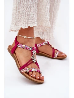 Sandały Damskie Płaskie Z Plecionymi Paskami I Przypinkami Artiker 56C1314 Fuksja