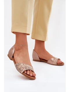 Skórzane Sandały Damskie Na Płaskim Obcasie Maciejka 06947-25 Złote