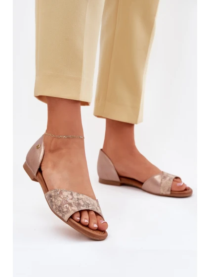 Skórzane Sandały Damskie Na Płaskim Obcasie Maciejka 06947-25 Złote