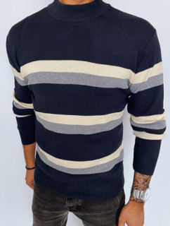Pánsky pruhovaný sveter s rolákom, tmavomodrý Dstreet WX2126