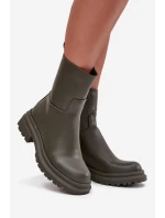 Dámské kotníkové boty na platformě Khaki tmavě zelená model 21873328 - Inello