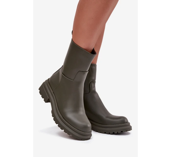 Dámské kotníkové boty na platformě Khaki tmavě zelená model 21873328 - Inello