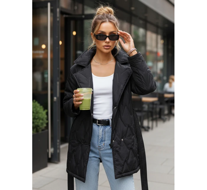 Kurtka damska przejściowa z paskiem czarna model 22011517 - FashionStreet