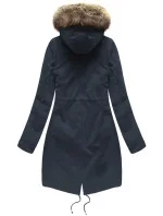 Tmavě modrá dámská zimní bunda parka s kapucí a odepínací kožešinovou podšívkou model 21242084 - Libland
