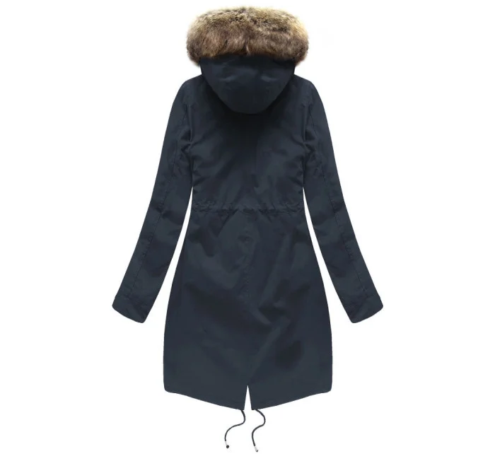 Tmavě modrá dámská zimní bunda parka s kapucí a odepínací kožešinovou podšívkou model 21242084 - Libland