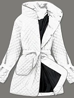 Biela prešívaná dámska bunda s opaskom (7262)