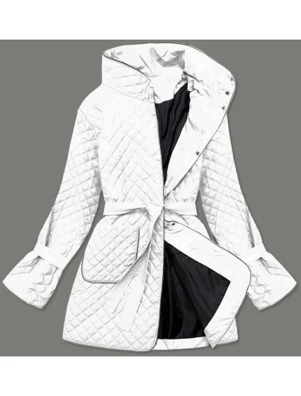 Biela prešívaná dámska bunda s opaskom (7262) Biela prešívaná dámska bunda s opaskom (7262)