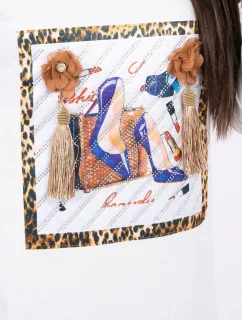 Šaty s 3D grafikou a zdobenými volánikmi vo farbe ecru