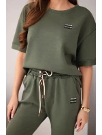 Dámsky viskózový maslový set s krátkym rukávom, nohavicami a khaki nohavicami Dámsky viskózový maslový set s krátkym rukávom, nohavicami a khaki nohavicami