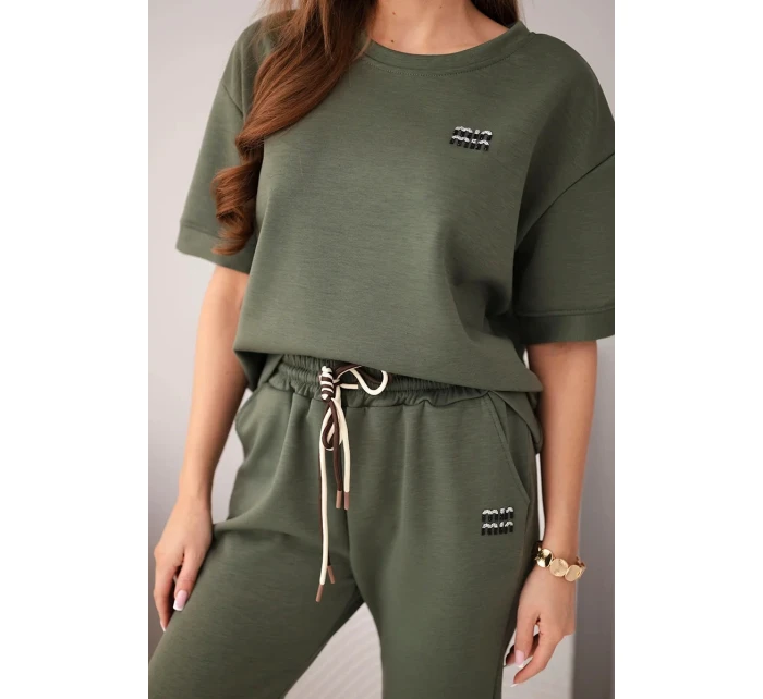 Dámsky viskózový maslový set s krátkym rukávom, nohavicami a khaki nohavicami Dámsky viskózový maslový set s krátkym rukávom, nohavicami a khaki nohavicami