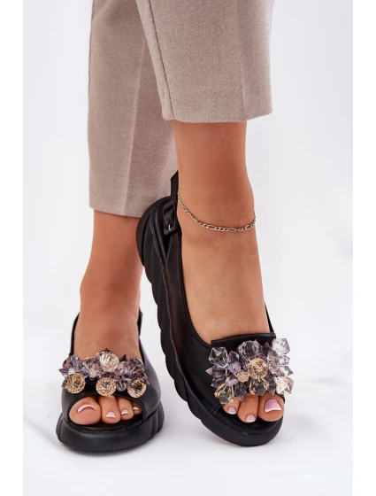 Skórzane Sandały Damskie Z Kryształkami Artiker 54C1628 Czarne