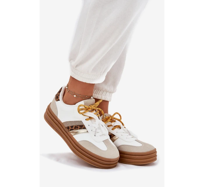 Dámské Tenisky Na Platformě S Šněrováním Leopardí Bílé model 21696191 - Boto