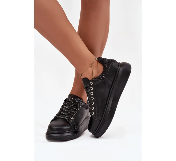 Dámské tenisky z pravé kůže model 21711761 Černé - Goe Dámské tenisky z pravé kůže model 21711761 Černé - Goe