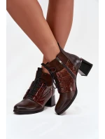 Zazoo 60503 Skórzane Botki Na Obcasie Ocieplane Czekoladowe