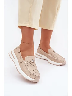 Dámské vzorované mokasíny z přírodní kůže béžové Kemela