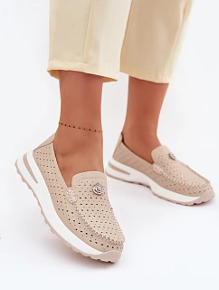 Dámské vzorované mokasíny z přírodní kůže béžové Kemela