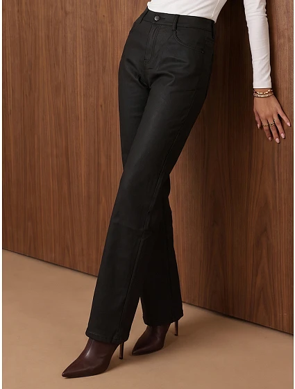 Spodnie damskie z wysokim stanem czarne model 22554667 - FashionStreet Spodnie damskie z wysokim stanem czarne model 22554667 - FashionStreet