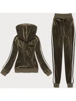 Velúrový teplákový komplet v khaki farbe s lampasmi (YP-9964)