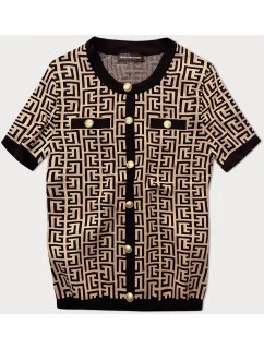 Čierna dámska pletená blúzka s krátkymi rukávmi (009)