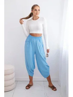 Kalhoty se širokými nohavicemi a kapsami modrý