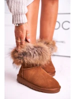 Damskie Skórzane Śniegowce Z Futerkiem Camel Alexa