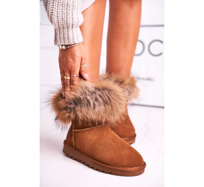 Damskie Skórzane Śniegowce Z Futerkiem Camel Alexa