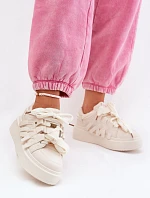 Eko Skórzane Sneakersy Na Platformie Beżowe Penolle