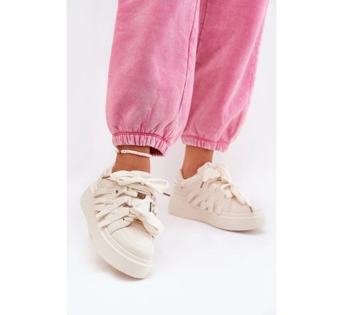 Eko Kožené Tenisky Na Platformě Béžové model 21687587 - Boto Eko Kožené Tenisky Na Platformě Béžové model 21687587 - Boto