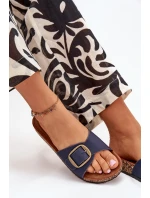 Klapki Damskie Na Korkowej Platformie Z Klamrą Granatowe Vianara Klapki Damskie Na Korkowej Platformie Z Klamrą Granatowe Vianara