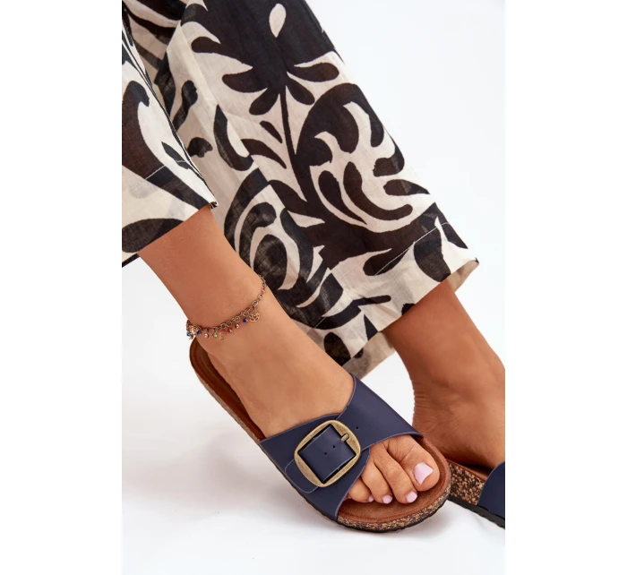 Klapki Damskie Na Korkowej Platformie Z Klamrą Granatowe Vianara Klapki Damskie Na Korkowej Platformie Z Klamrą Granatowe Vianara