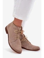 Zamszowe Botki Na Płaskim Obcasie Cappuccino Zazoo 4078