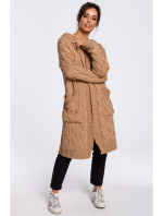 BK033 Pletený plisovaný sveter s kapucňou - karamelový