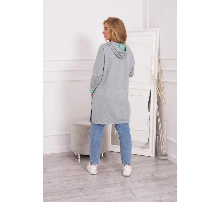 Dvojfarebná pláštenka s kapucňou 21679 mätová+šedá - Kesi