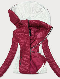 Dvojfarebná červeno / ecru dámska bunda s kapucňou (6318)