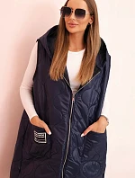 Dámske Plus veľkosť prešívaná vesta s kapucňou na zips Blue