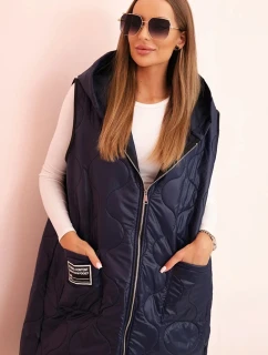 Dámske Plus veľkosť prešívaná vesta s kapucňou na zips Blue