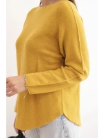 Dámsky viskózový sveter s dlhým rukávom a okrúhlym výstrihom horčicovej farby