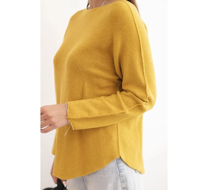 Dámsky viskózový sveter s dlhým rukávom a okrúhlym výstrihom horčicovej farby
