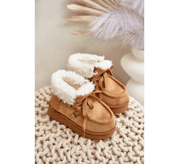 Śniegowce Botki Dziecięce Ocieplane Futerkiem Camel Adelane